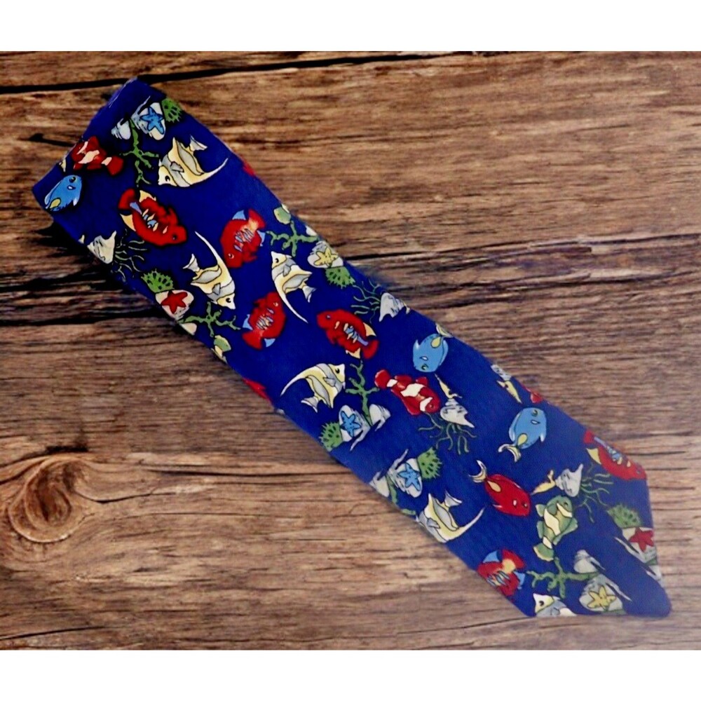 Tropical Ocean Reef Fish Blue Men's Neck Tie 53" x 3" Angel Fish Clown Fish